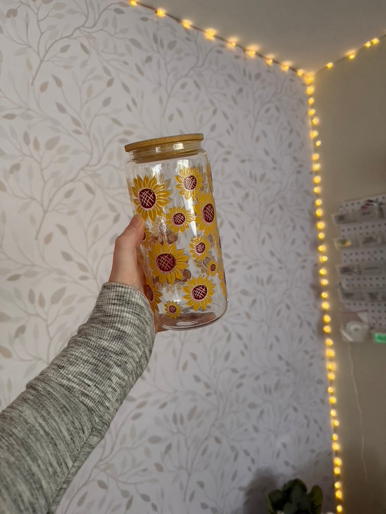 Sunflowers | UVDTF | 20 oz Libbey Can Glass with Bamboo Lid & Straw