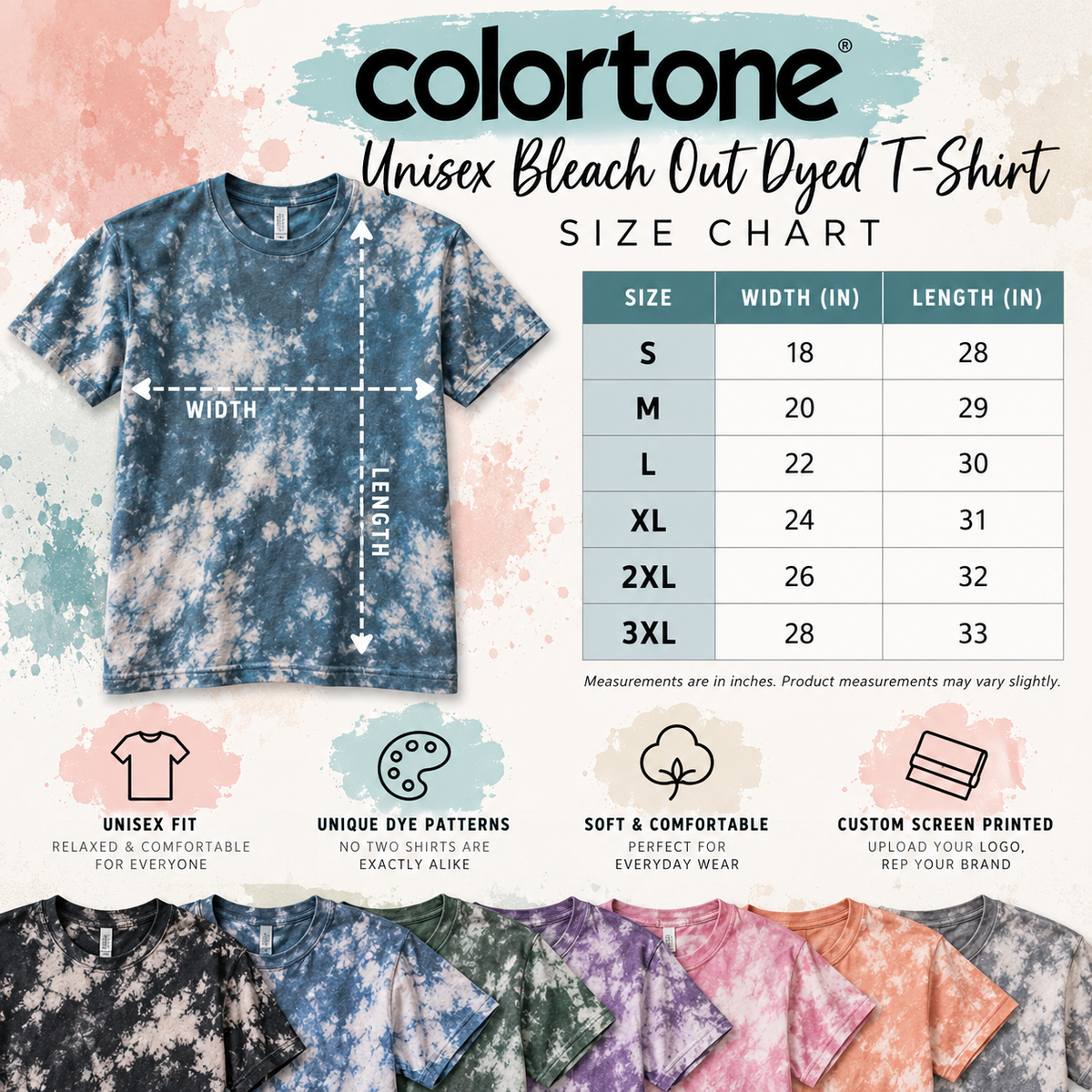 CUSTOM LOGO | Unisex Bleach Out Dyed T-Shirt [COLORTONE]