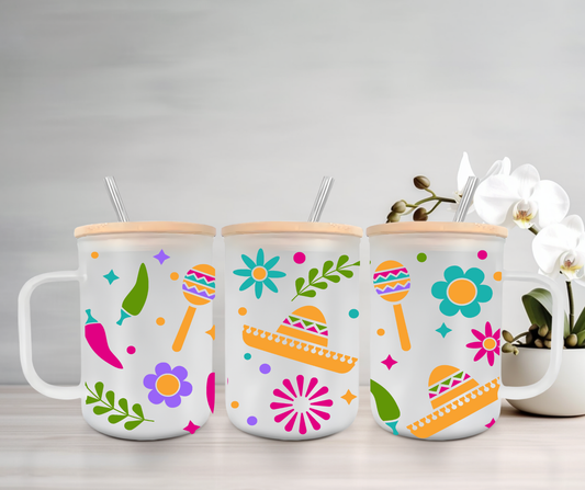 Cinco de Mayo | UVDTF | 15oz Mug with Handle, Bamboo Lid & Straw