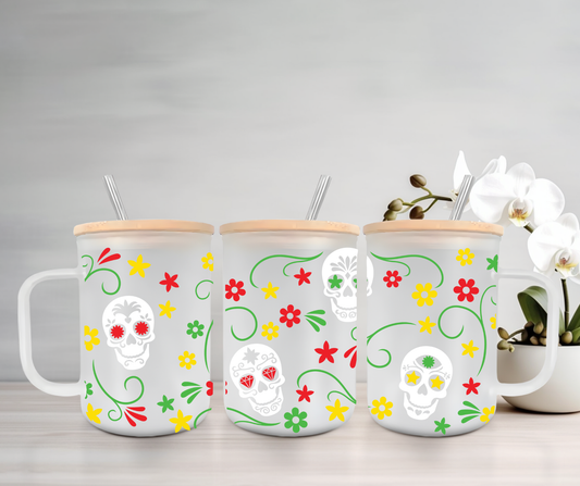 Day of the Dead | UVDTF | 15oz Mug with Handle, Bamboo Lid & Straw