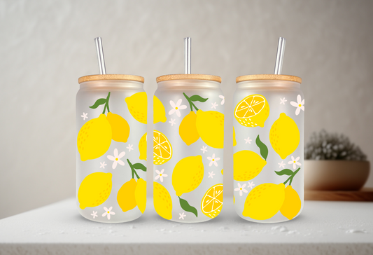 Lemon | VINYL | 20 oz Libbey Can Glass with Bamboo Lid & Straw