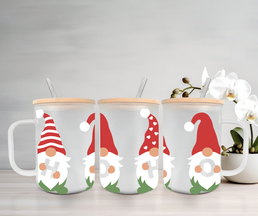 Festive Gnomes | UVDTF | 15oz Mug with Handle, Bamboo Lid & Straw