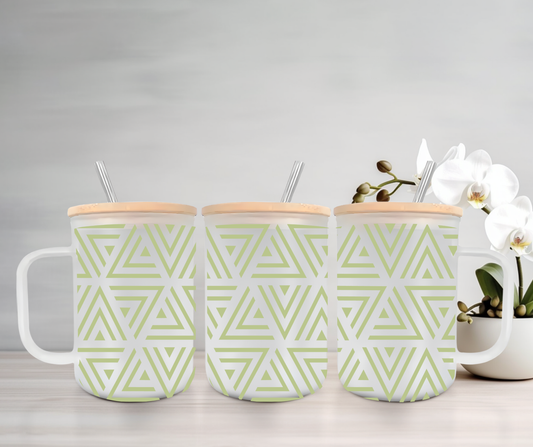 Geometric Triangles | UVDTF | 15oz Mug with Handle, Bamboo Lid & Straw