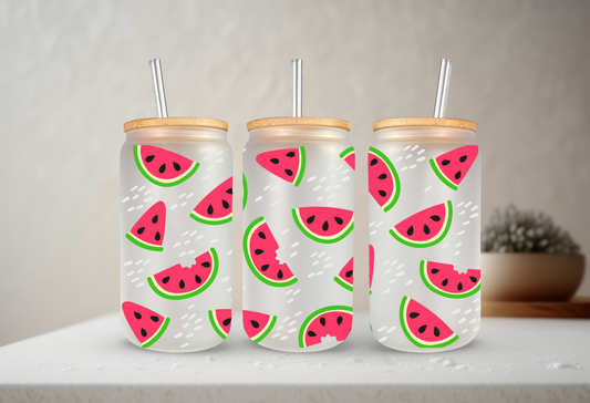 Watermelon | VINYL | 20 oz Libbey Can Glass with Bamboo Lid & Straw
