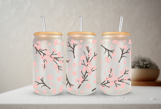 Cherry Blossom | VINYL | 20 oz Libbey Can Glass with Bamboo Lid & Straw