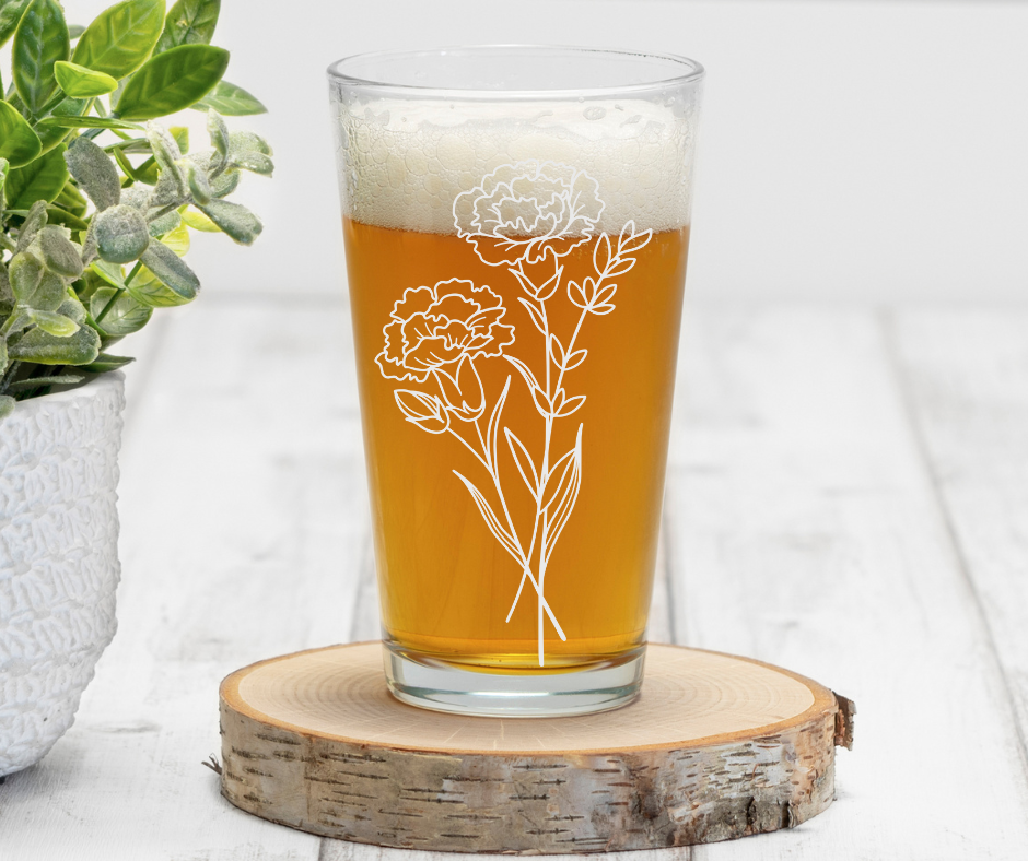 Flowers | Birth Flowers | ENGRAVED | 16 oz Pint Glass