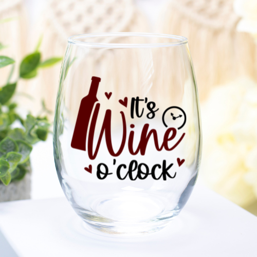 It's Wine O' Clock | VINYL | 12oz Stemless Wine Glass