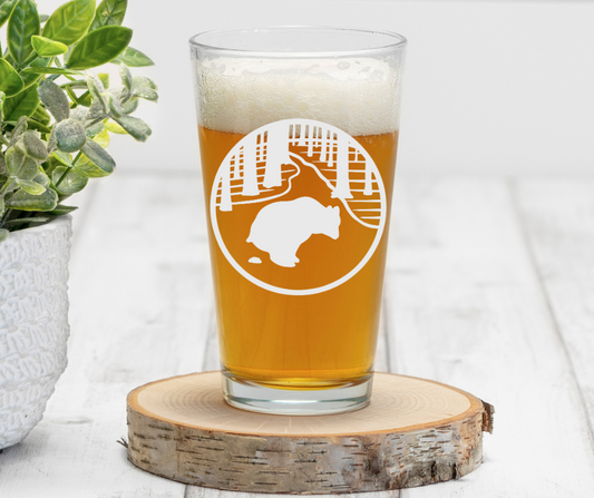 Bear Shitting In The Woods | ENGRAVED | 16 oz Pint Glass