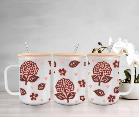 Hydrangea | UVDTF | 15oz Mug with Handle, Bamboo Lid & Straw