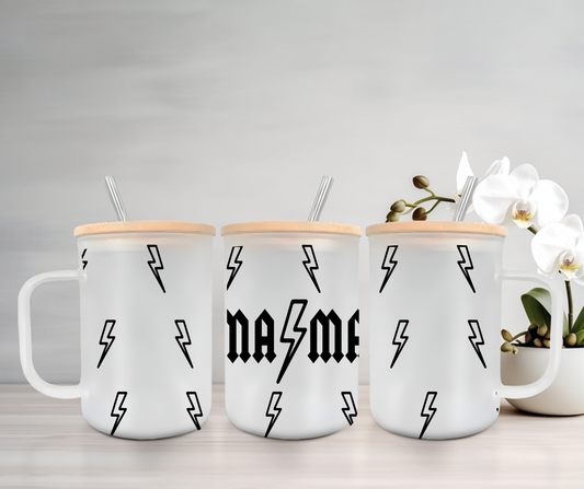 Mama Lightning Bolt | UVDTF | 15oz Mug with Handle, Bamboo Lid & Straw
