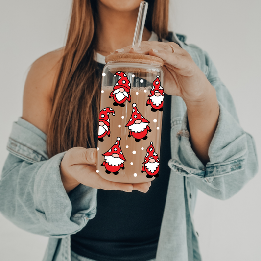 Santa Gnomes | UVDTF | 20 oz Libbey Can Glass with Bamboo Lid & Straw