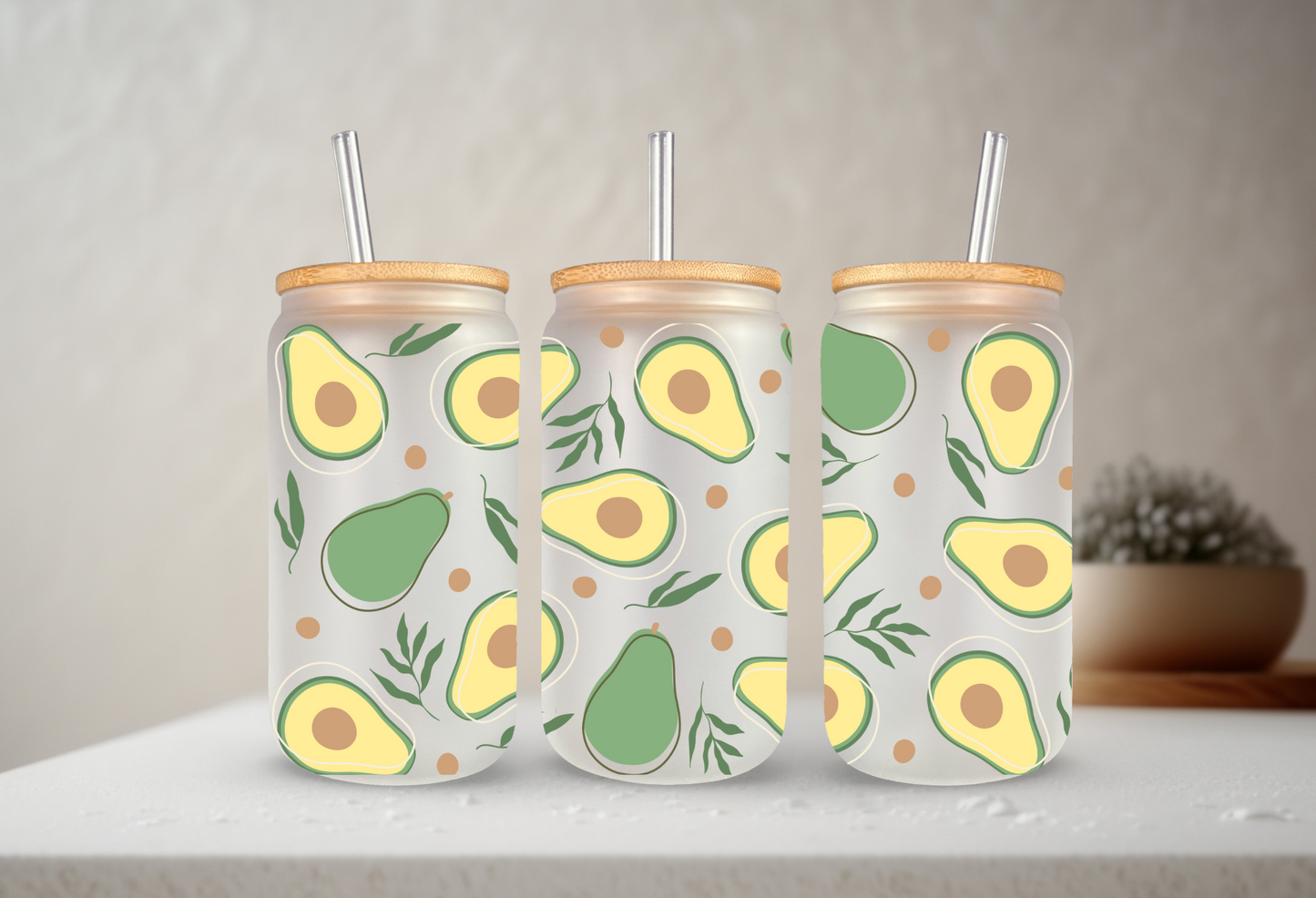 Avocado | VINYL | 20 oz Libbey Can Glass with Bamboo Lid & Straw