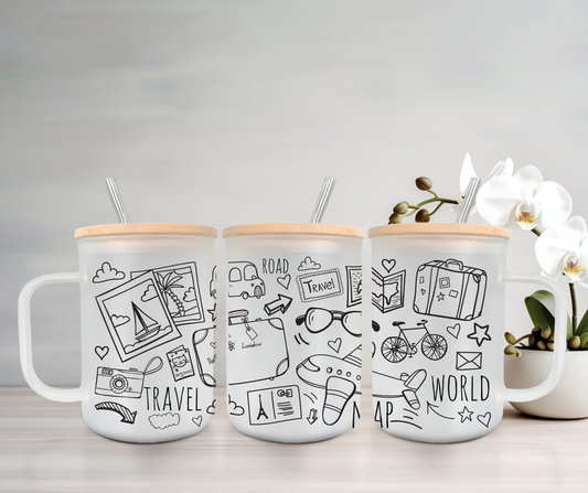 Travel | UVDTF | 15oz Mug with Handle, Bamboo Lid & Straw