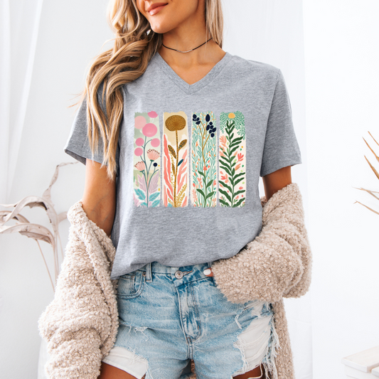 Floral Brushstrokes | Women's V-Neck T-Shirt