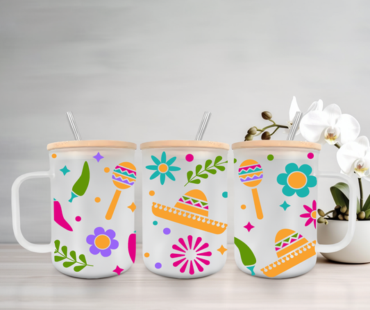 Cinco de Mayo | UVDTF | 15oz Mug with Handle, Bamboo Lid & Straw