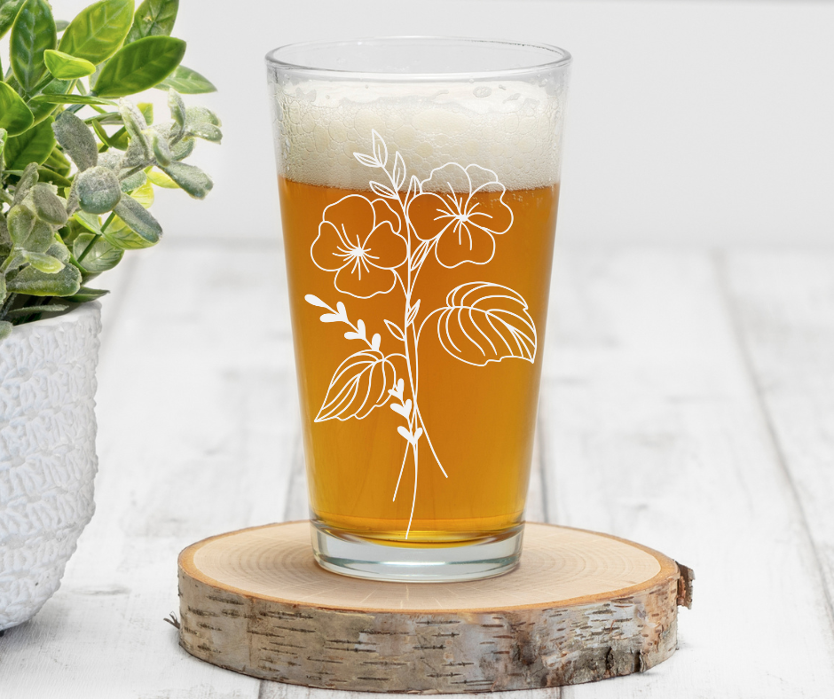 Flowers | Birth Flowers | ENGRAVED | 16 oz Pint Glass