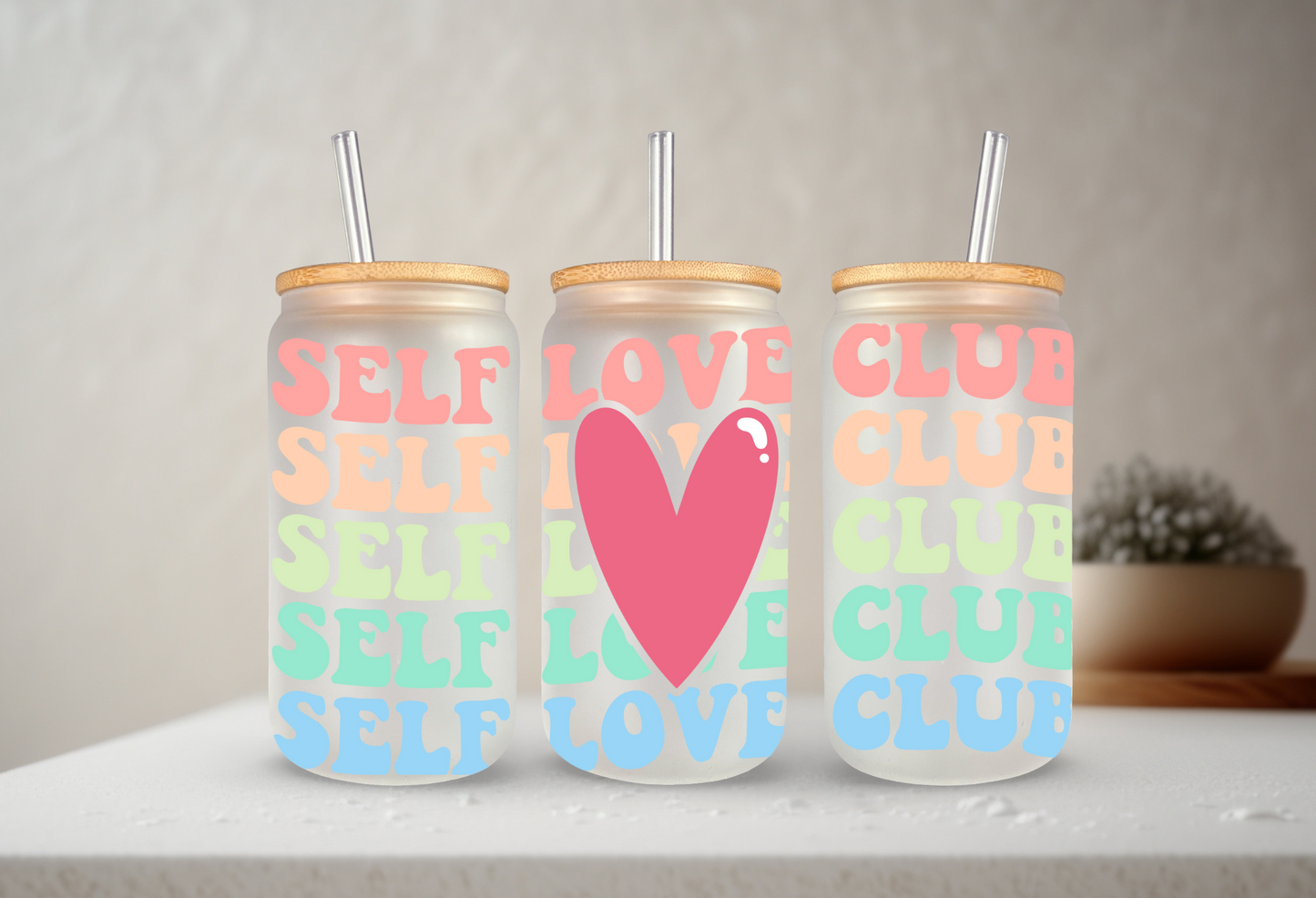 Self Love Club | VINYL | 20 oz Libbey Can Glass with Bamboo Lid & Straw