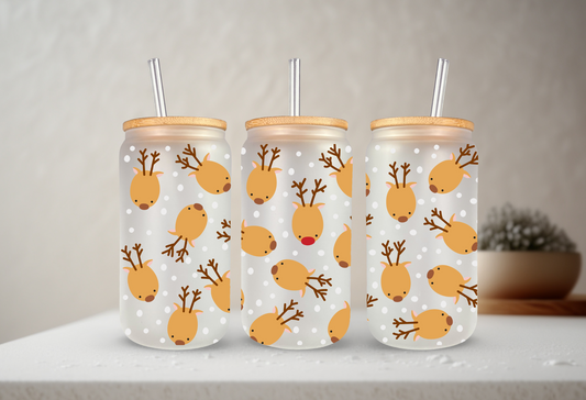 Reindeer | VINYL | 20 oz Libbey Can Glass with Bamboo Lid & Straw