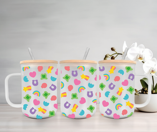 Lucky Marshmallows | UVDTF | 15oz Mug with Handle, Bamboo Lid & Straw