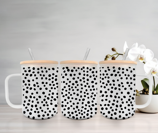 Dots | UVDTF | 15oz Mug with Handle, Bamboo Lid & Straw