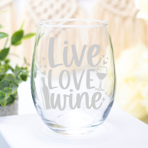 Live Love Wine | ENGRAVED | 12oz Stemless Wine Glass