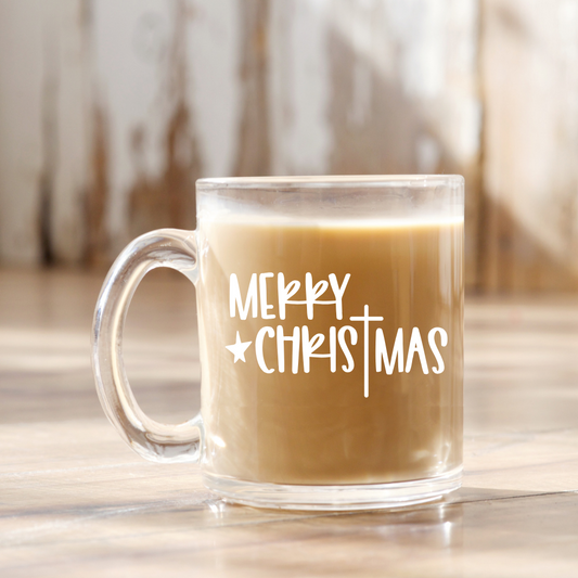 Merry Christmas | VINYL | 12 oz Clear Coffee Mug