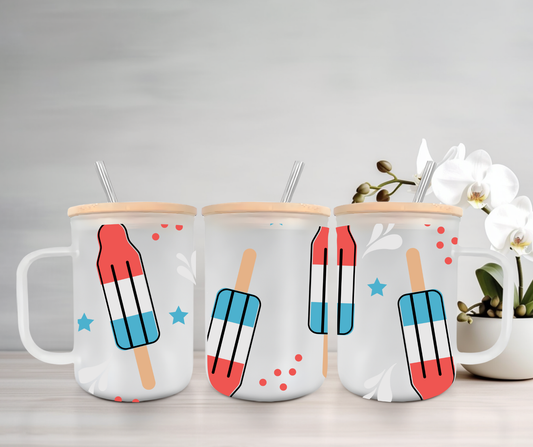 Patriotic Bomb Pop | UVDTF | 15oz Mug with Handle, Bamboo Lid & Straw