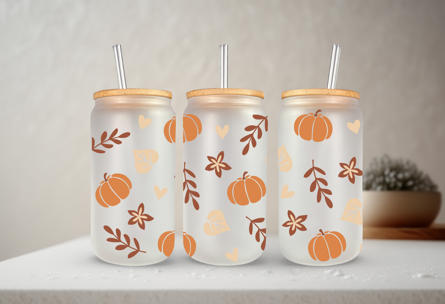 Pumpkin Spice | VINYL | 20 oz Libbey Can Glass with Bamboo Lid & Straw