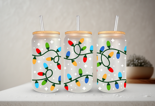Christmas Lights | VINYL | 20 oz Libbey Can Glass with Bamboo Lid & Straw
