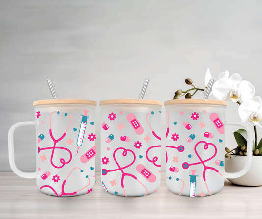 Nurse | UVDTF | 15oz Mug with Handle, Bamboo Lid & Straw