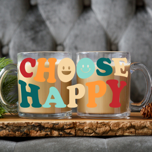 Choose Happy | VINYL | 12 oz Clear Coffee Mug