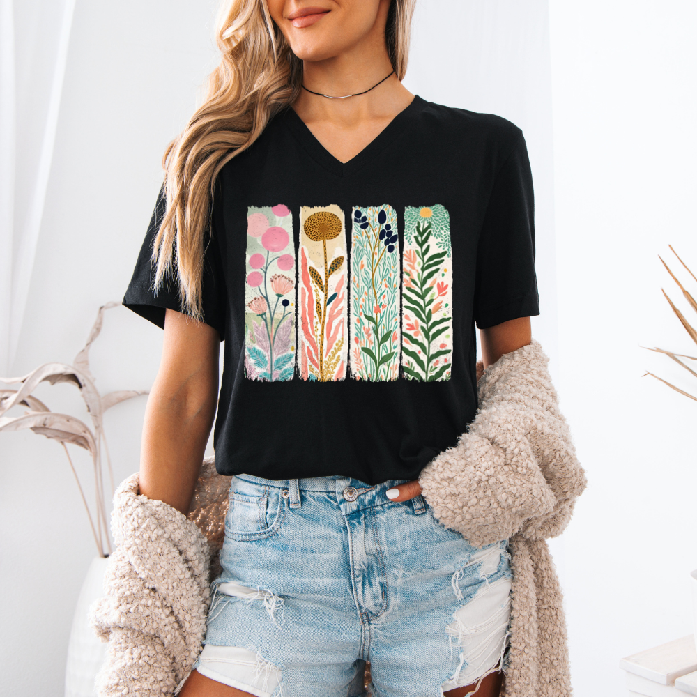 Floral Brushstrokes | Women's V-Neck T-Shirt