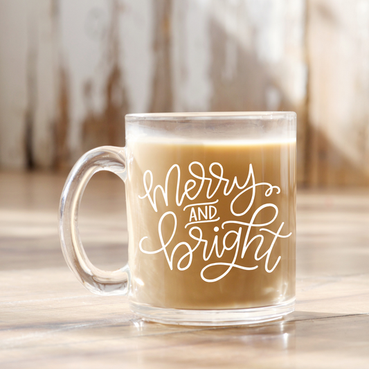 Merry & Bright | VINYL | 12 oz Clear Coffee Mug