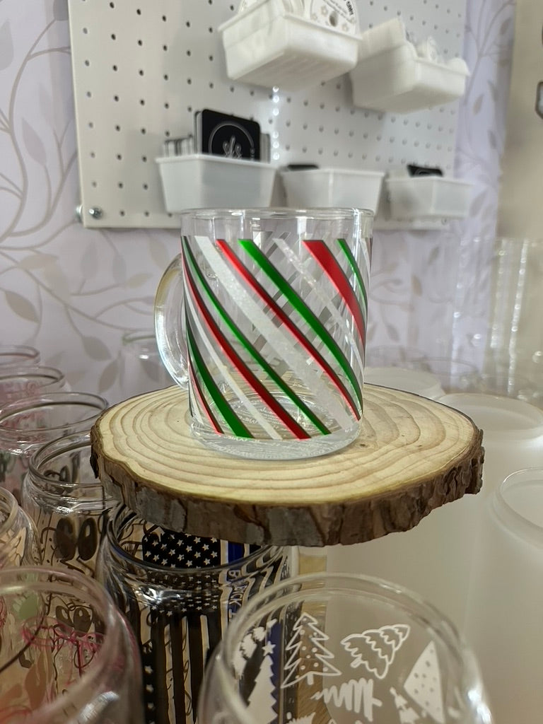 Christmas Stripes | VINYL | 12 oz Clear Coffee Mug