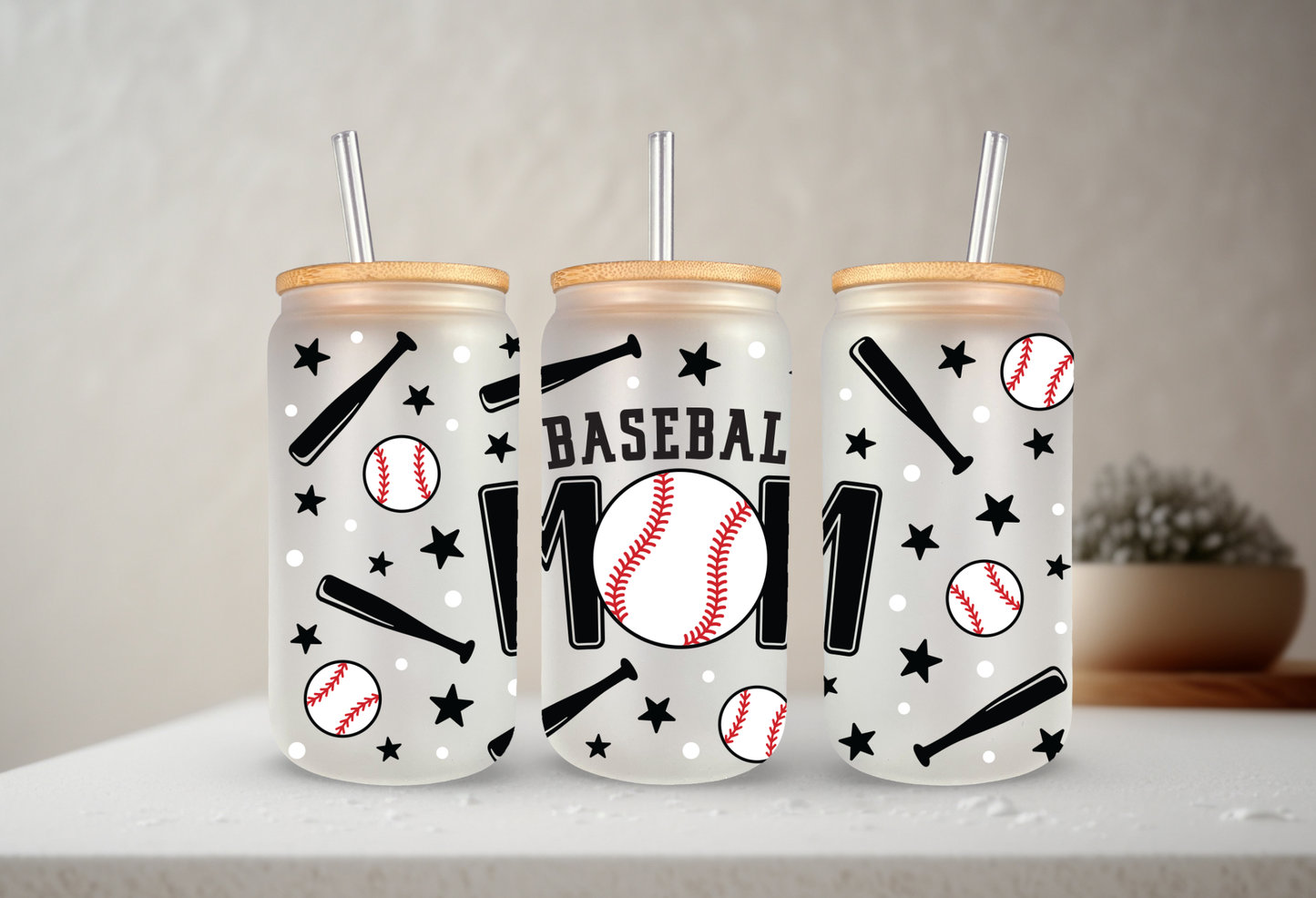 Baseball Mom | VINYL | 20 oz Libbey Can Glass with Bamboo Lid & Straw