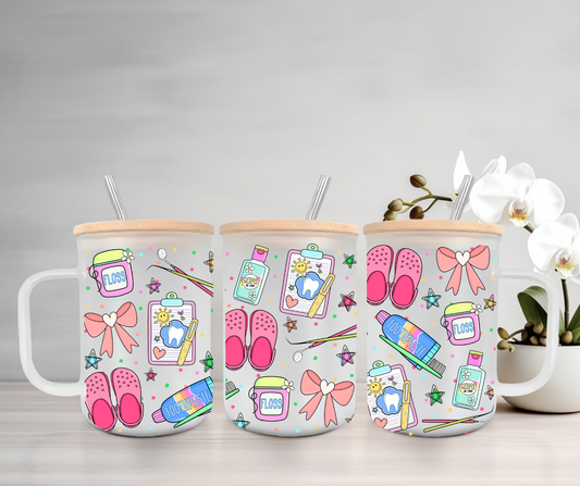 Dental Hygienist | UVDTF | 15oz Mug with Handle, Bamboo Lid & Straw