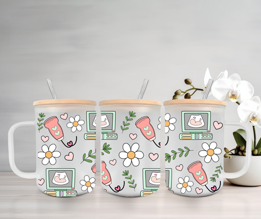 Ultrasound | UVDTF | 15oz Mug with Handle, Bamboo Lid & Straw