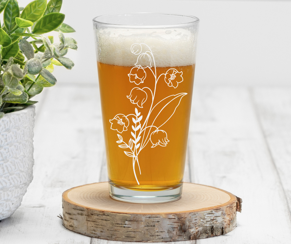 Flowers | Birth Flowers | ENGRAVED | 16 oz Pint Glass