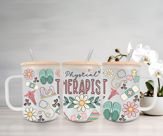 Physical Therapist | UVDTF | 15oz Mug with Handle, Bamboo Lid & Straw