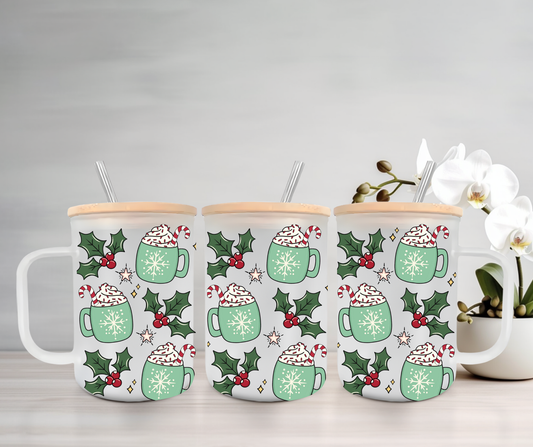 Peppermint Mocha | UVDTF | 15oz Mug with Handle, Bamboo Lid & Straw