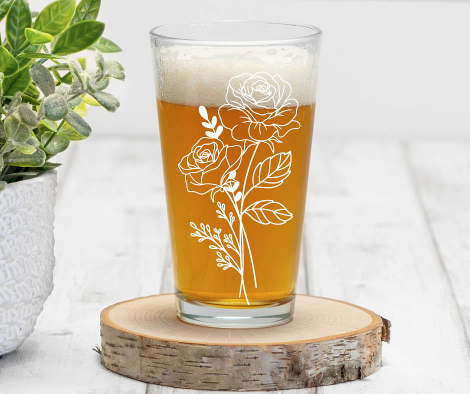 Flowers | Birth Flowers | ENGRAVED | 16 oz Pint Glass