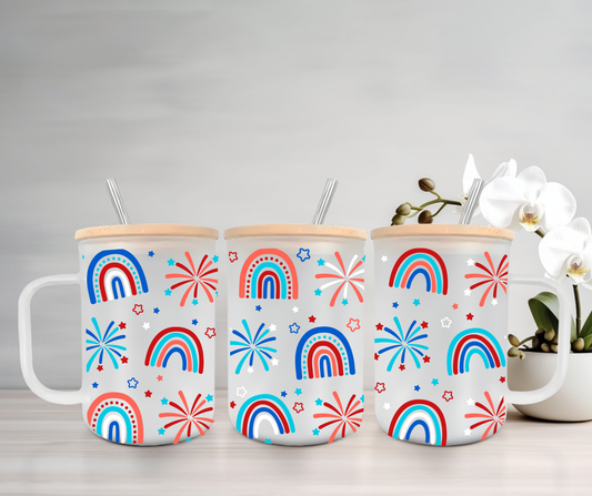 Patriotic Party | UVDTF | 15oz Mug with Handle, Bamboo Lid & Straw