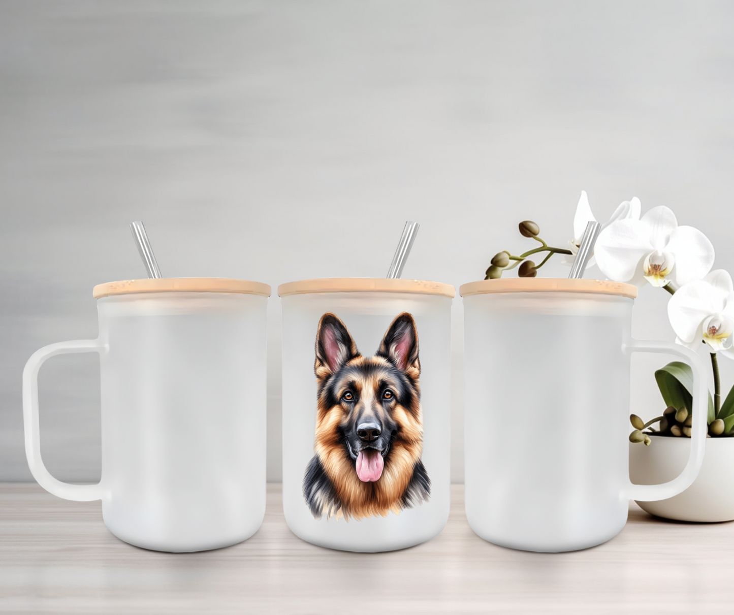 Dog Breeds | UVDTF | 15oz Mug with Handle, Bamboo Lid & Straw