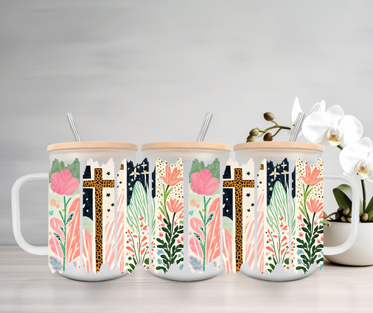 Rooted in Grace | UVDTF | 15oz Mug with Handle, Bamboo Lid & Straw