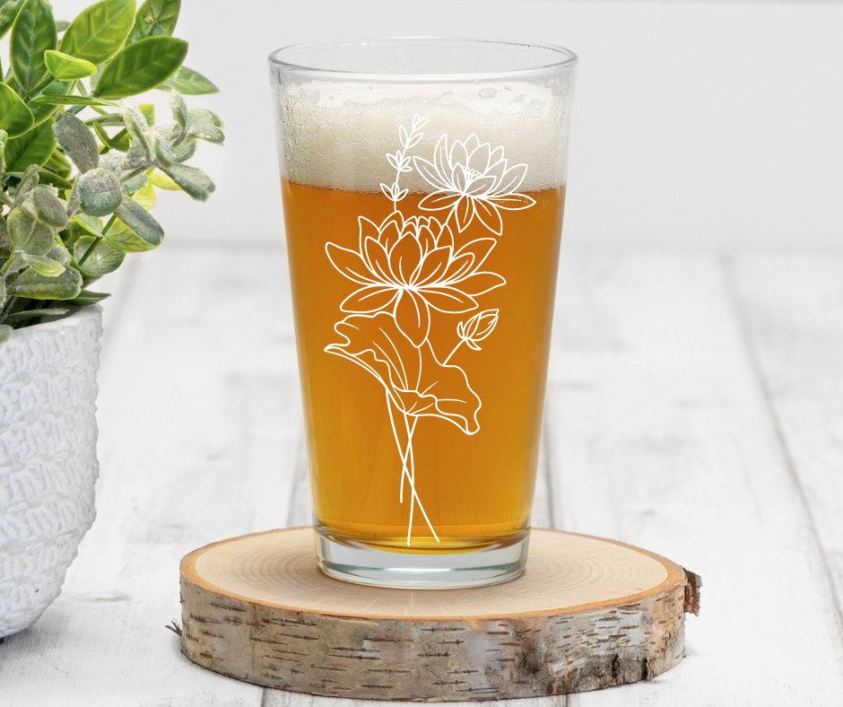 Flowers | Birth Flowers | ENGRAVED | 16 oz Pint Glass