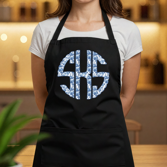 Blue Chinoiserie Monogram | Apron with Pocket