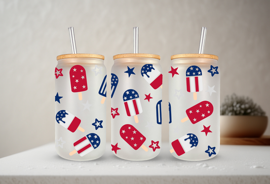Patriotic Popsicles | VINYL | 20 oz Libbey Can Glass with Bamboo Lid & Straw