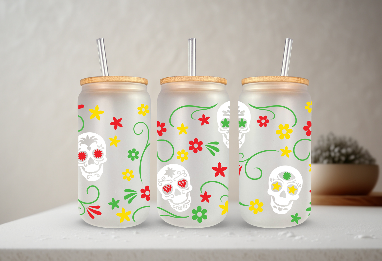 Day of the Dead | VINYL | 20 oz Libbey Can Glass with Bamboo Lid & Straw