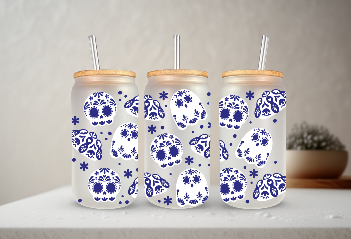 Dia de Muertos | VINYL | 20 oz Libbey Can Glass with Bamboo Lid & Straw