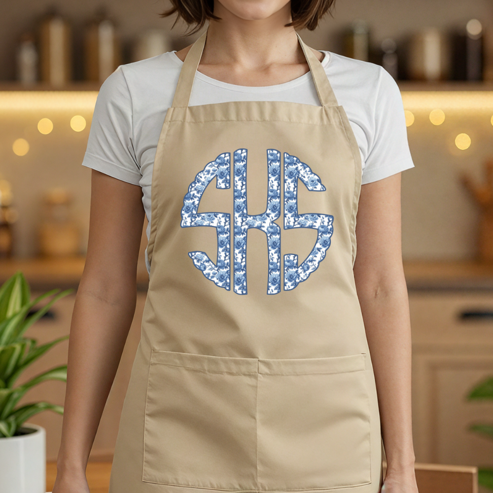 Blue Chinoiserie Monogram | Apron with Pocket